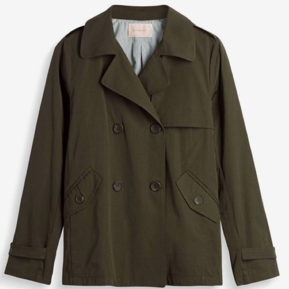 Skies Are Blue Crop Trench Coat ๐ Olive - Picture 6 of 8